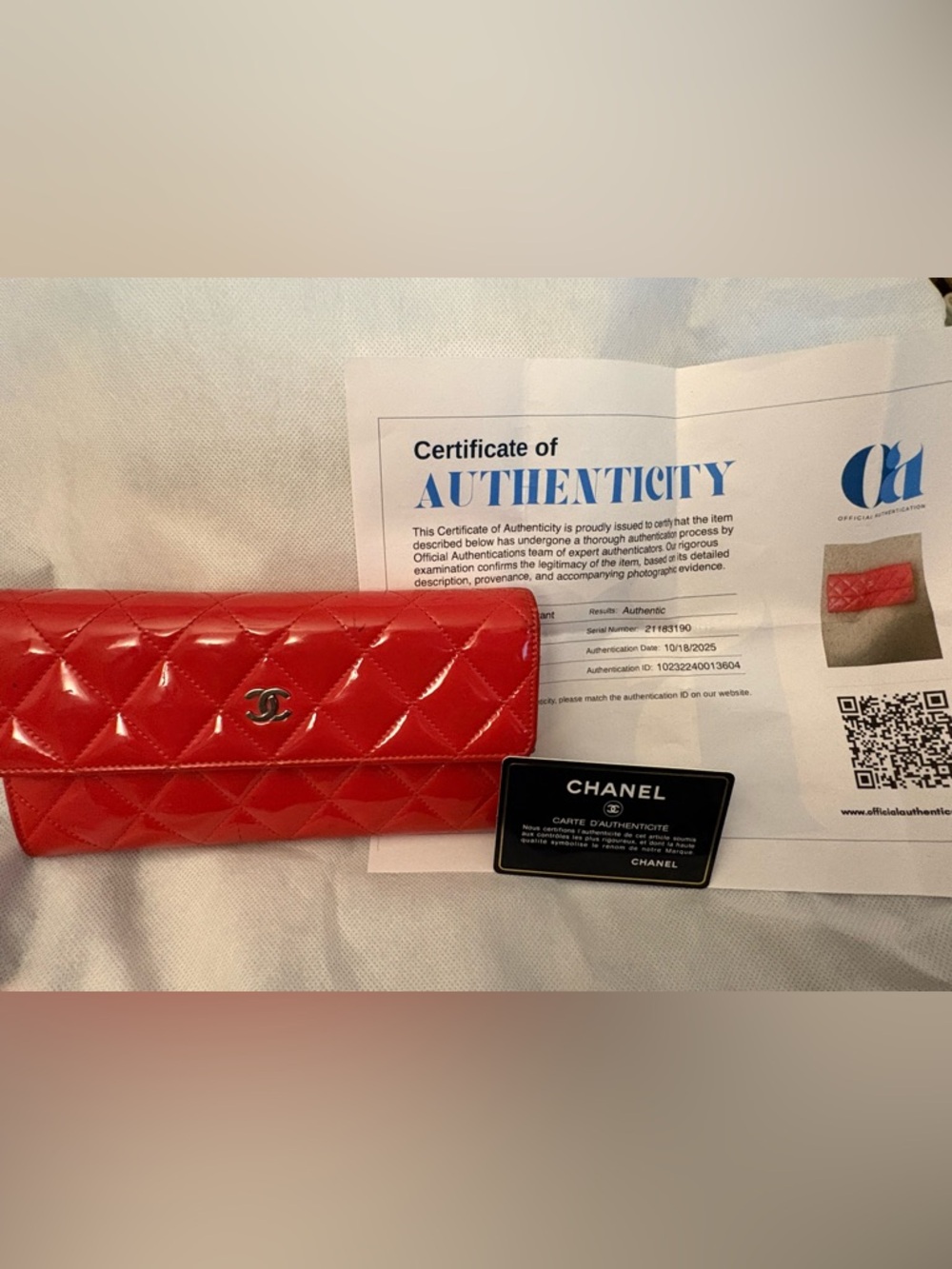 CHANEL Quilted Patent Leather Wallet - Redish Pink
